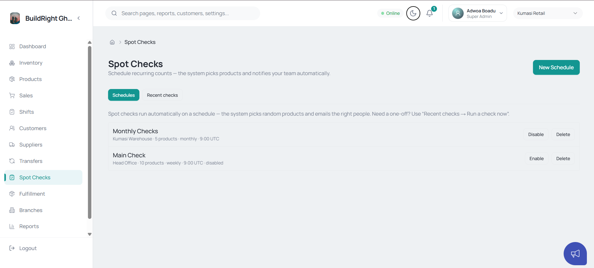 Nexstock spot checks — recurring count schedules